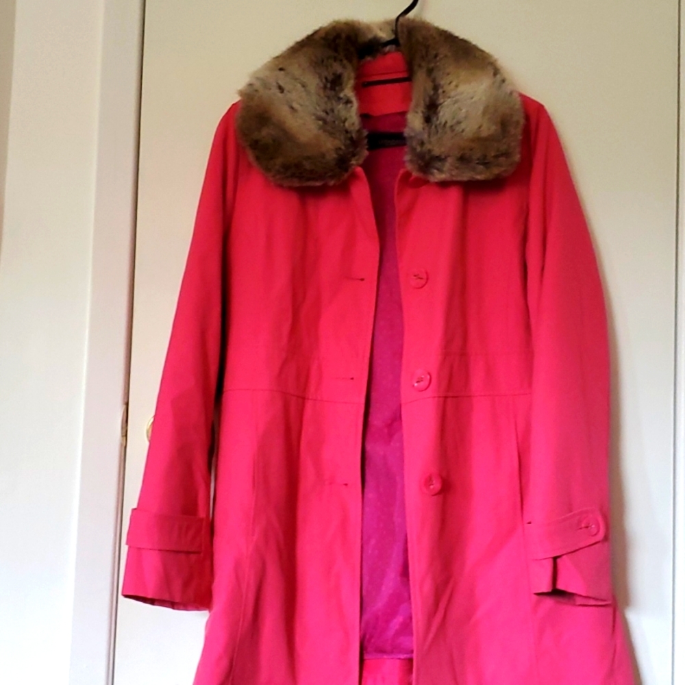 London fog pink lined coat removal faux for collar